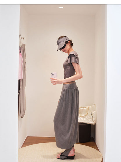 kvkv Blue Gray Double Layer Knit Flutter Sleeve Women&