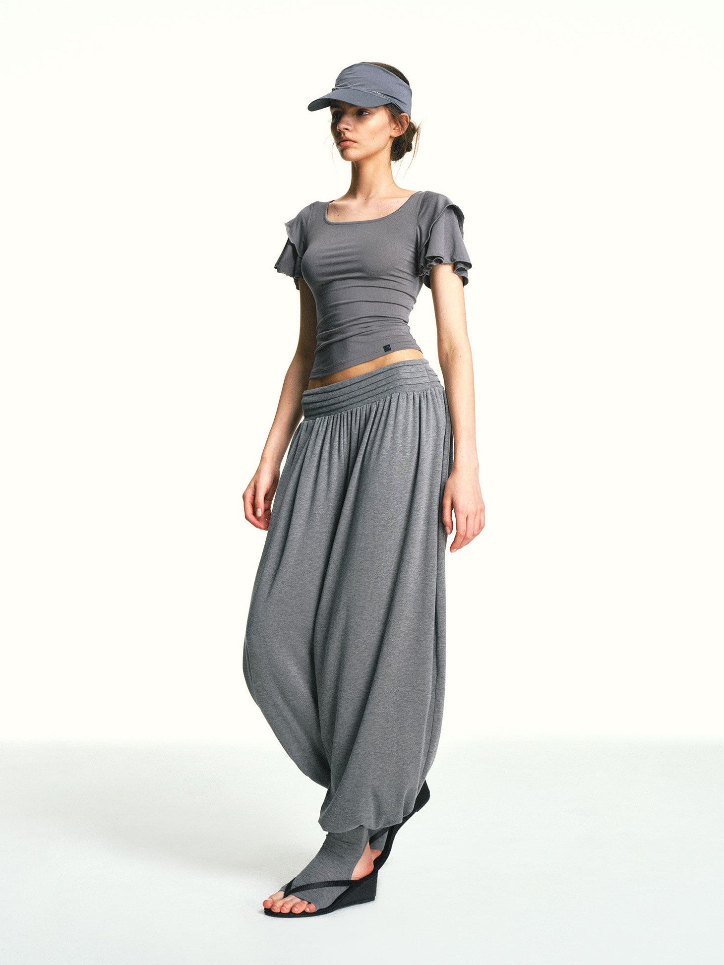 kvkv Blue Gray Double Layer Knit Flutter Sleeve Women&