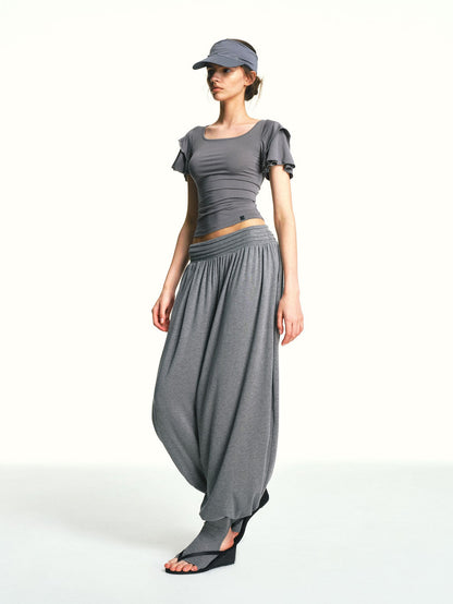 kvkv Blue Gray Double Layer Knit Flutter Sleeve Women&
