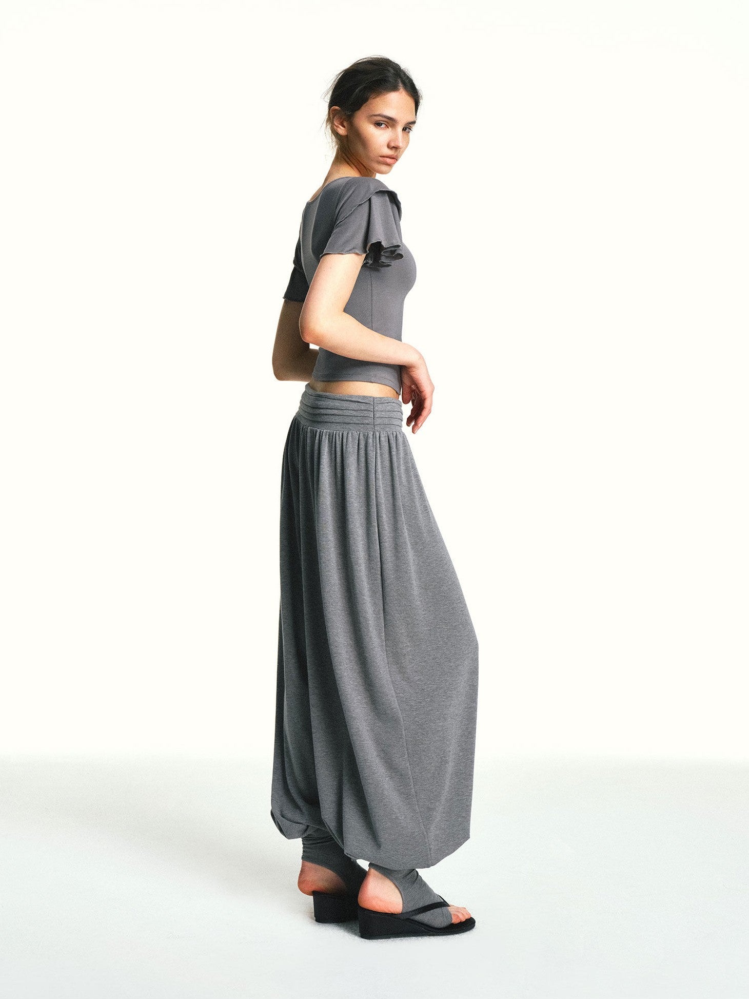 kvkv Blue Gray Double Layer Knit Flutter Sleeve Women&
