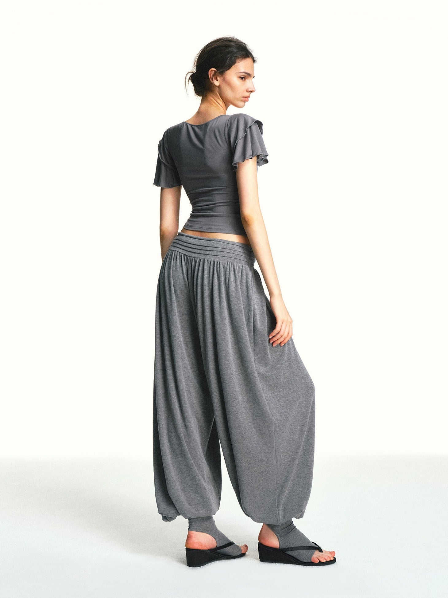 kvkv Blue Gray Double Layer Knit Flutter Sleeve Women&