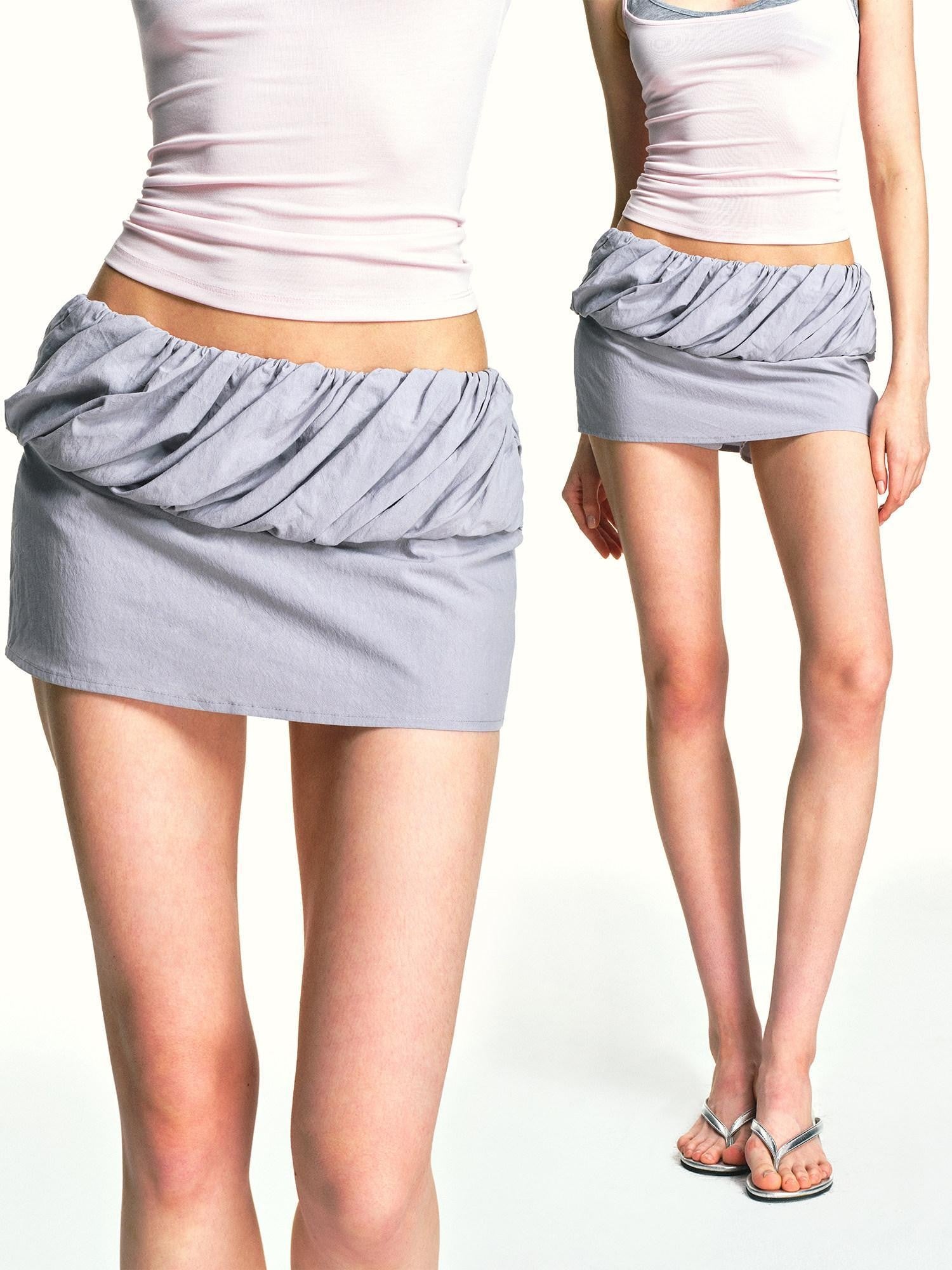kvkv Blue Gray Folded Edge Twist Low Waist Women&