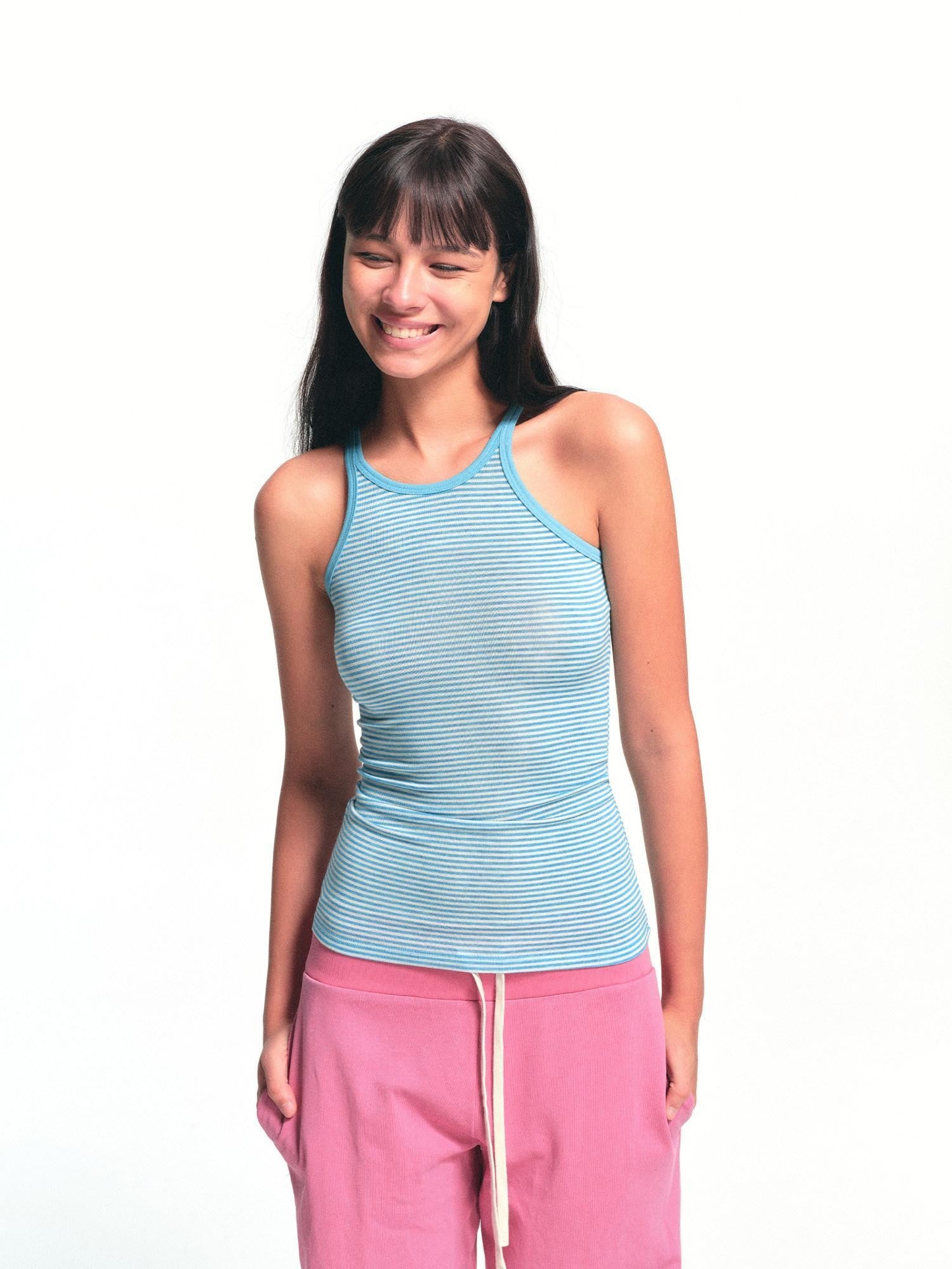 kvkv Blue Striped Boat Neck Reversible Women&