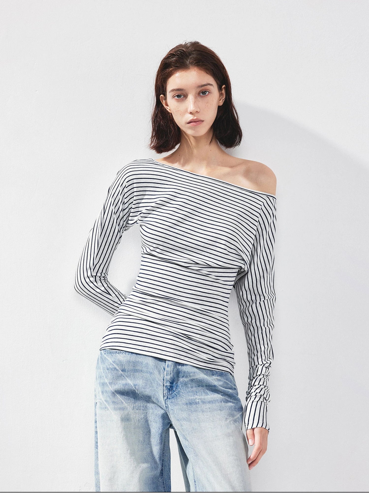 kvkv Blue White Striped Fitted Boatneck Top