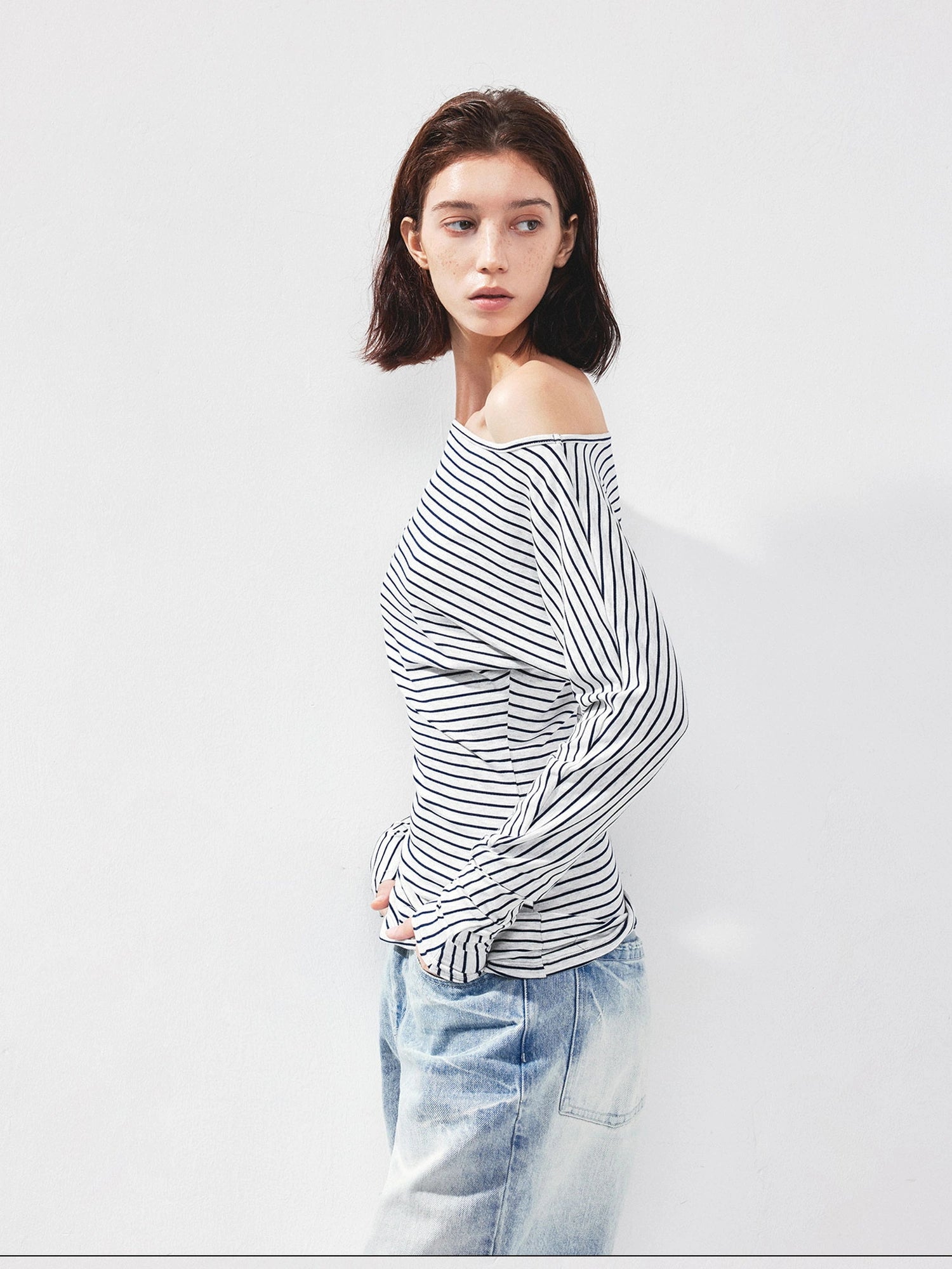 kvkv Blue White Striped Fitted Boatneck Top