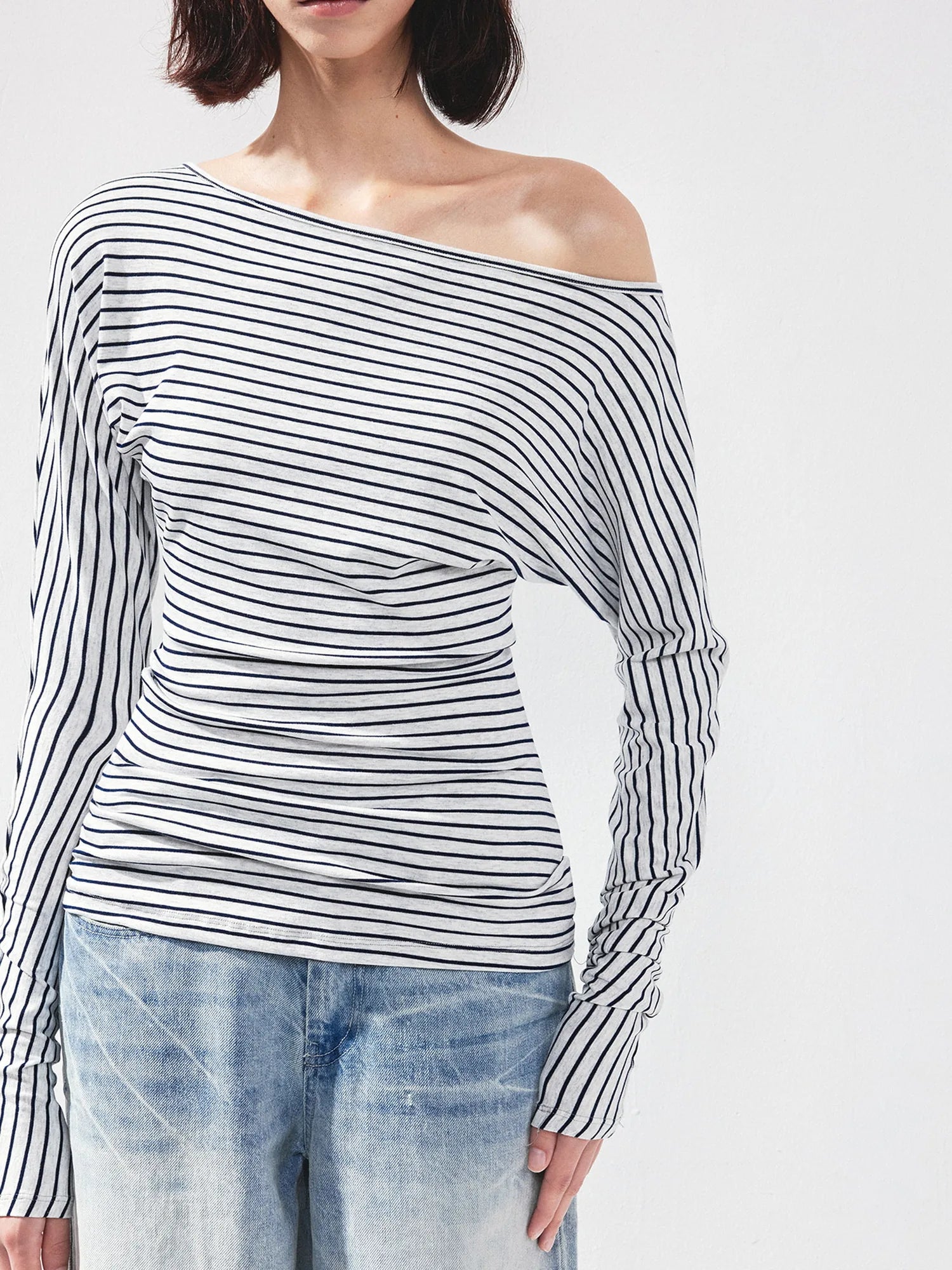 kvkv Blue White Striped Fitted Boatneck Top