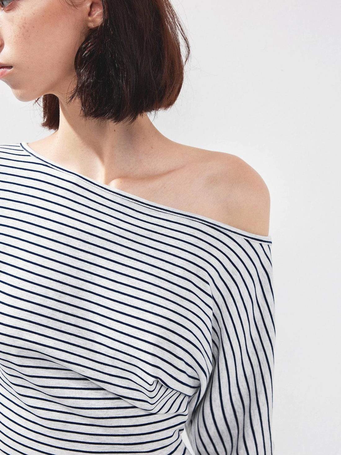 kvkv Blue White Striped Fitted Boatneck Top