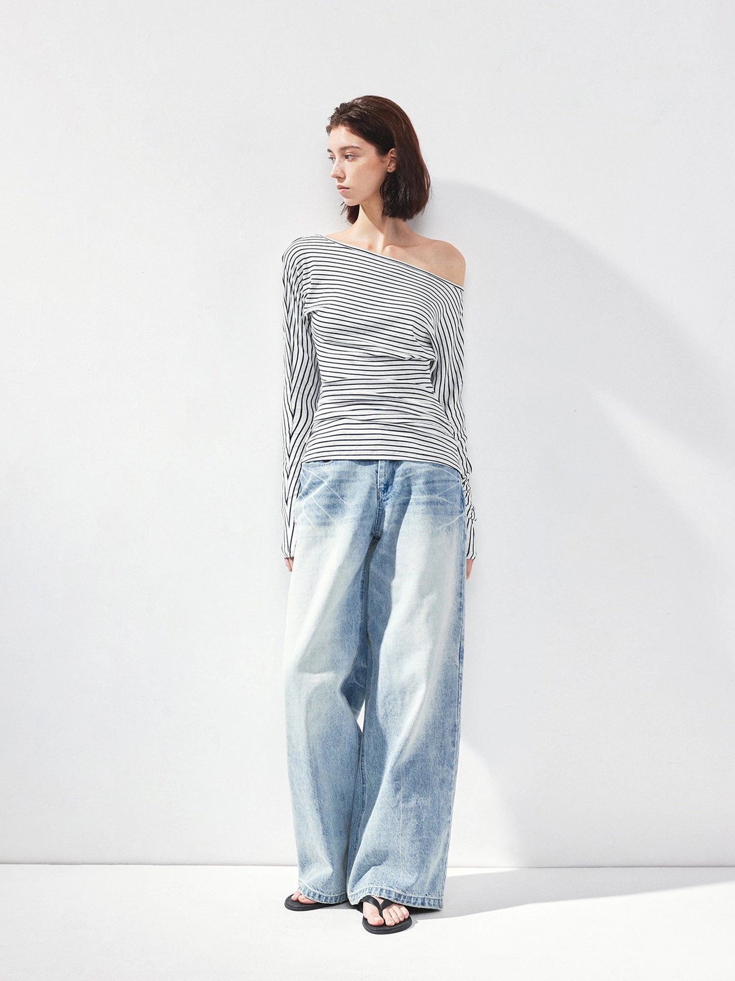 kvkv Blue White Striped Fitted Boatneck Top