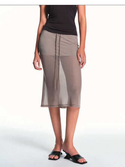 kvkv Breathable Apricot Mesh Double Layer Drawstring Women&