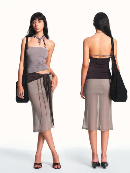 kvkv Breathable Apricot Mesh Double Layer Drawstring Women&