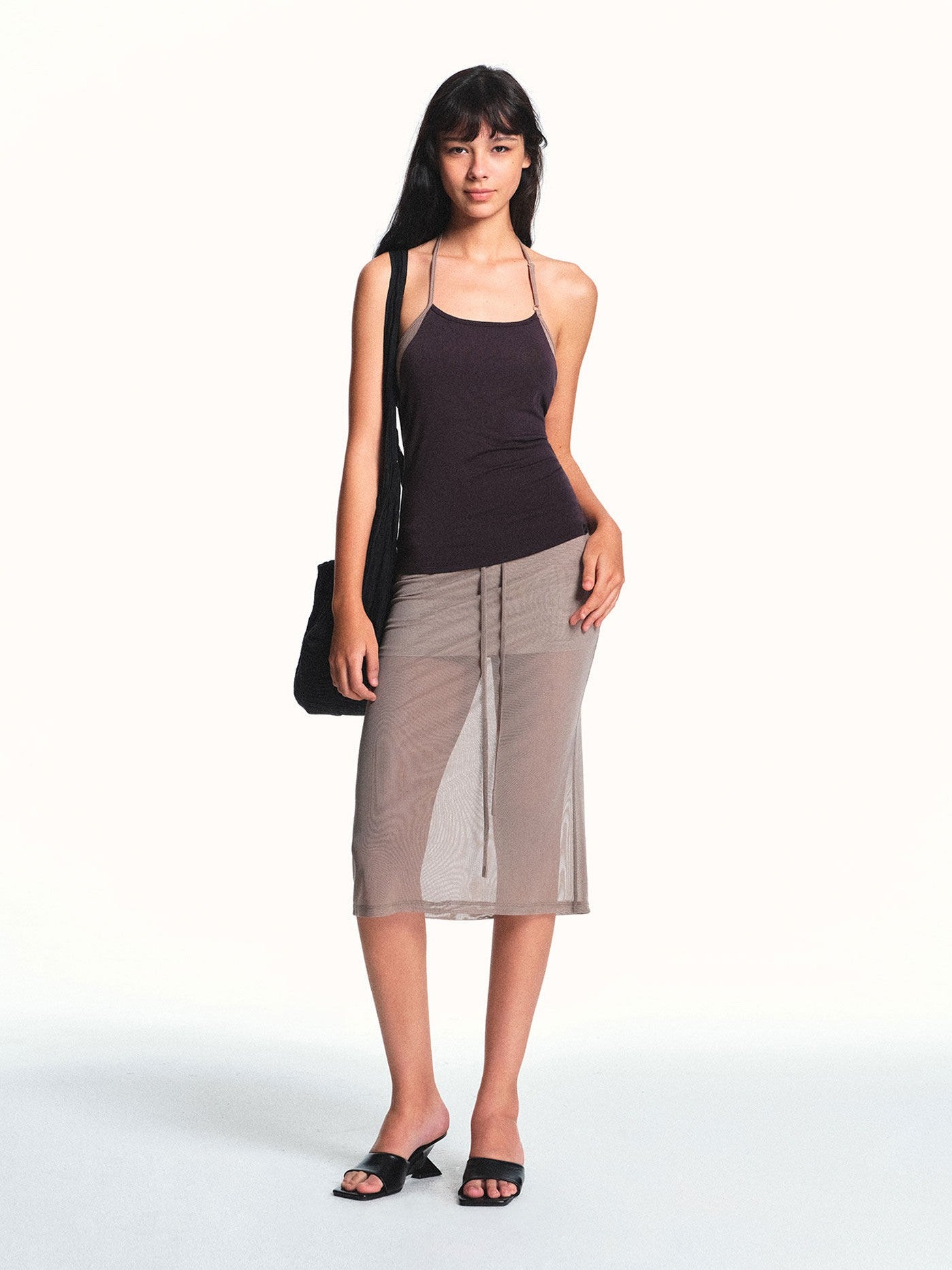 kvkv Breathable Apricot Mesh Double Layer Drawstring Women&