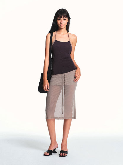 kvkv Breathable Apricot Mesh Double Layer Drawstring Women&