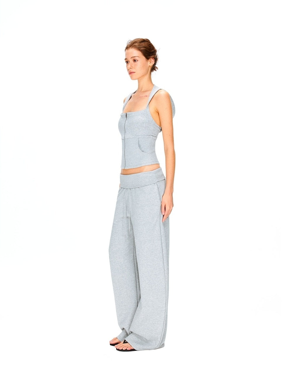 kvkv Breathable Cotton Blend Cropped Zipper U Neck Sporty Casual Women T-Shirt