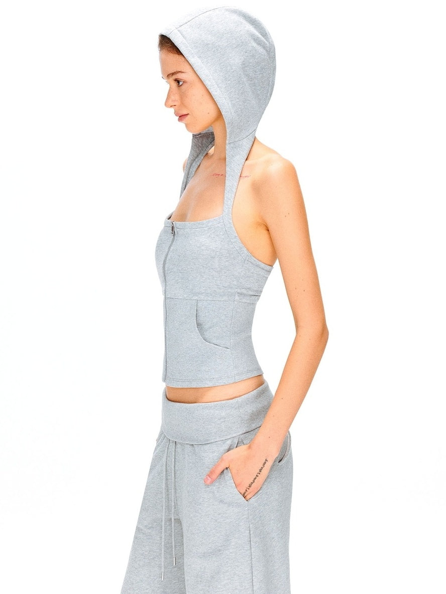 kvkv Breathable Cotton Blend Cropped Zipper U Neck Sporty Casual Women T-Shirt