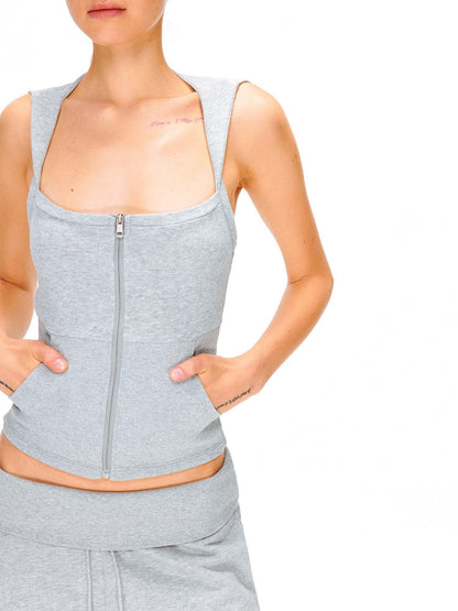kvkv Breathable Cotton Blend Cropped Zipper U Neck Sporty Casual Women T-Shirt