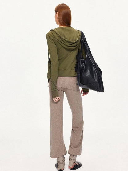 kvkv Breathable Cotton Blend Zip Front Cropped Athletic Unisex Olive Hoodies