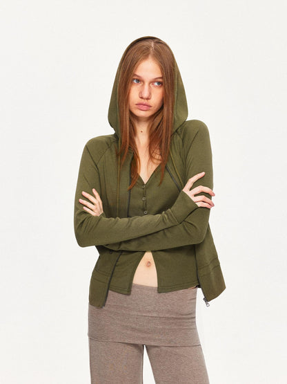 kvkv Breathable Cotton Blend Zip Front Cropped Athletic Unisex Olive Hoodies