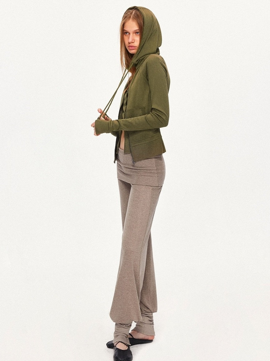 kvkv Breathable Cotton Blend Zip Front Cropped Athletic Unisex Olive Hoodies