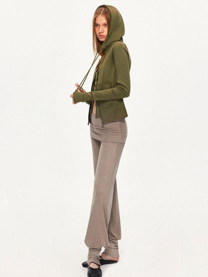kvkv Breathable Cotton Blend Zip Front Cropped Athletic Unisex Olive Hoodies