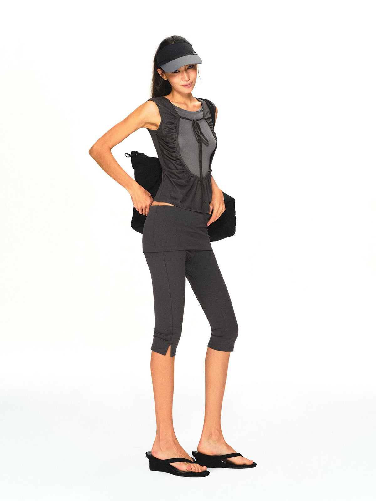 kvkv Breathable Dark Grey Colorblock Ruched Lace Up Women&