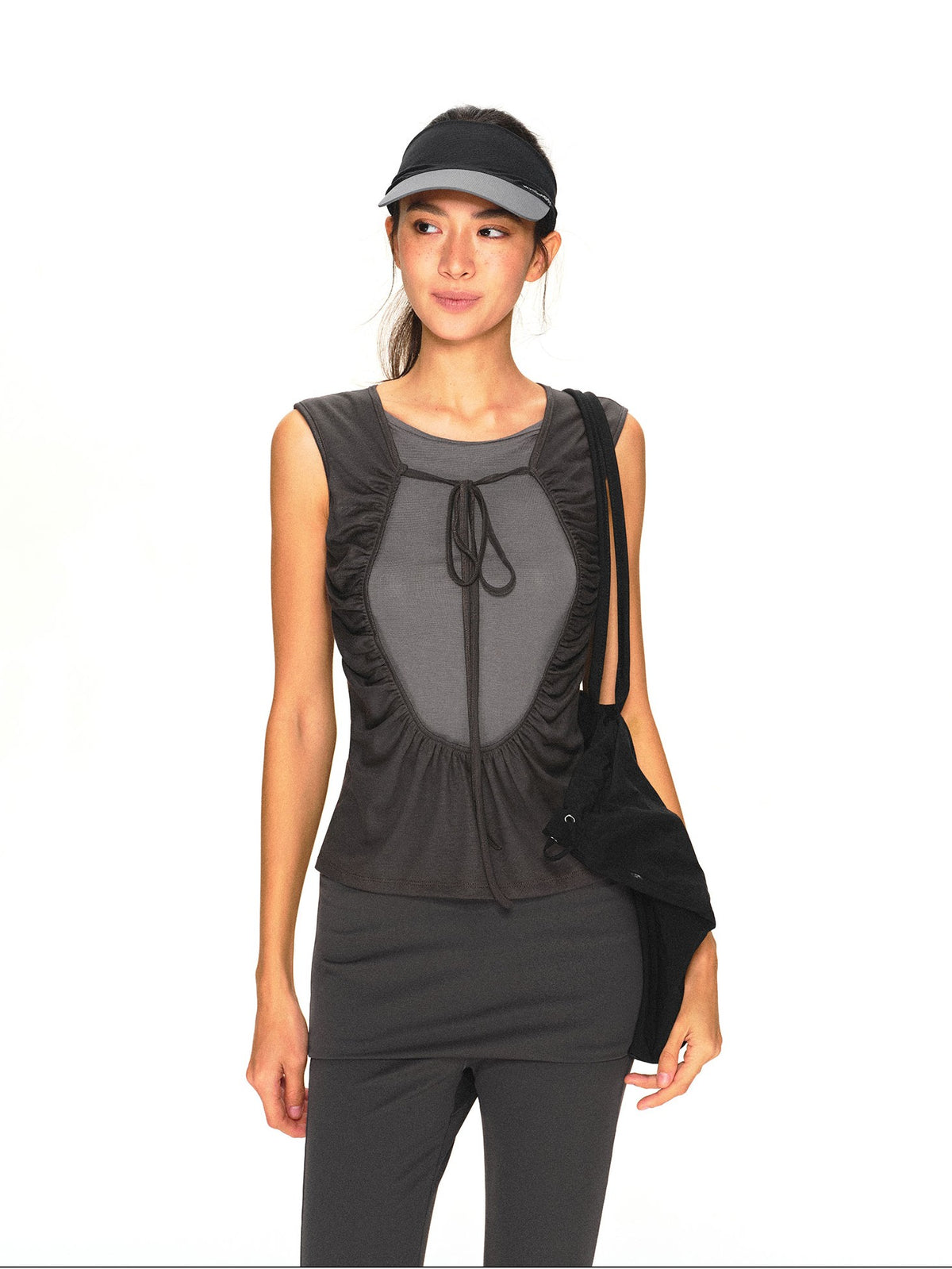 kvkv Breathable Dark Grey Colorblock Ruched Lace Up Women&