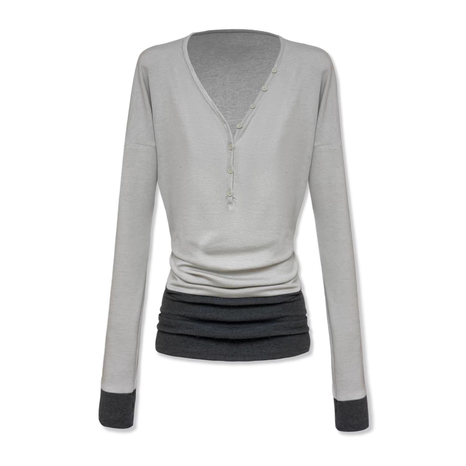 kvkv_Breathable_V_Neck_Patchwork_Sport_Long_Sleeve_Standard_Fit_Light_Gray_T-Shirt_MISSTT