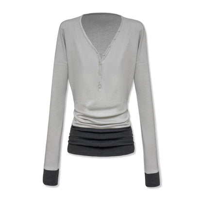 kvkv_Breathable_V_Neck_Patchwork_Sport_Long_Sleeve_Standard_Fit_Light_Gray_T-Shirt_MISSTT
