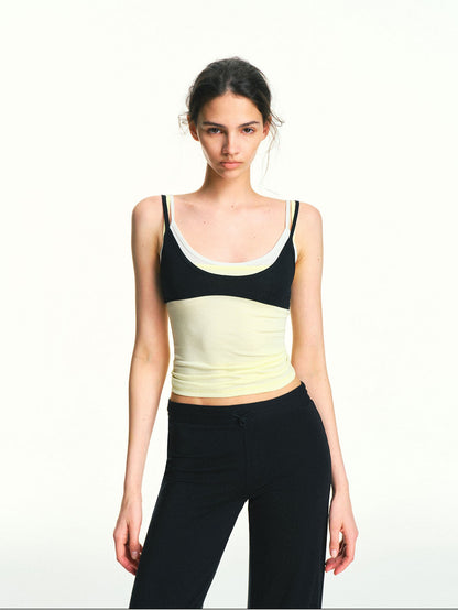 kvkv Bright Yellow Colorblock Layered Detachable Three Piece Women&