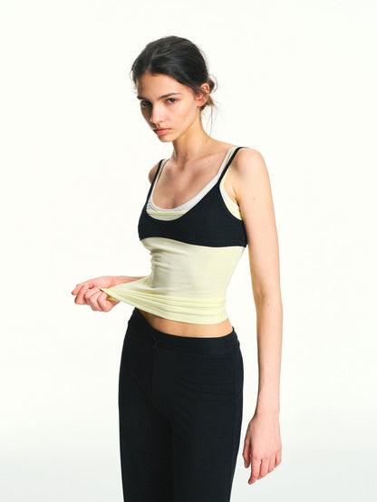 kvkv Bright Yellow Colorblock Layered Detachable Three Piece Women&