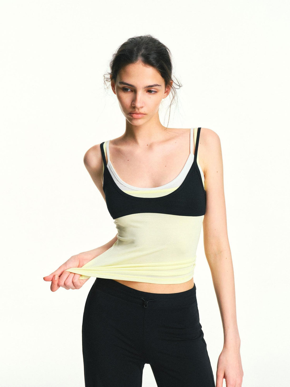 kvkv Bright Yellow Colorblock Layered Detachable Three Piece Women&