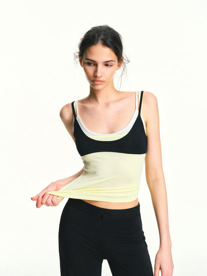 kvkv Bright Yellow Colorblock Layered Detachable Three Piece Women&
