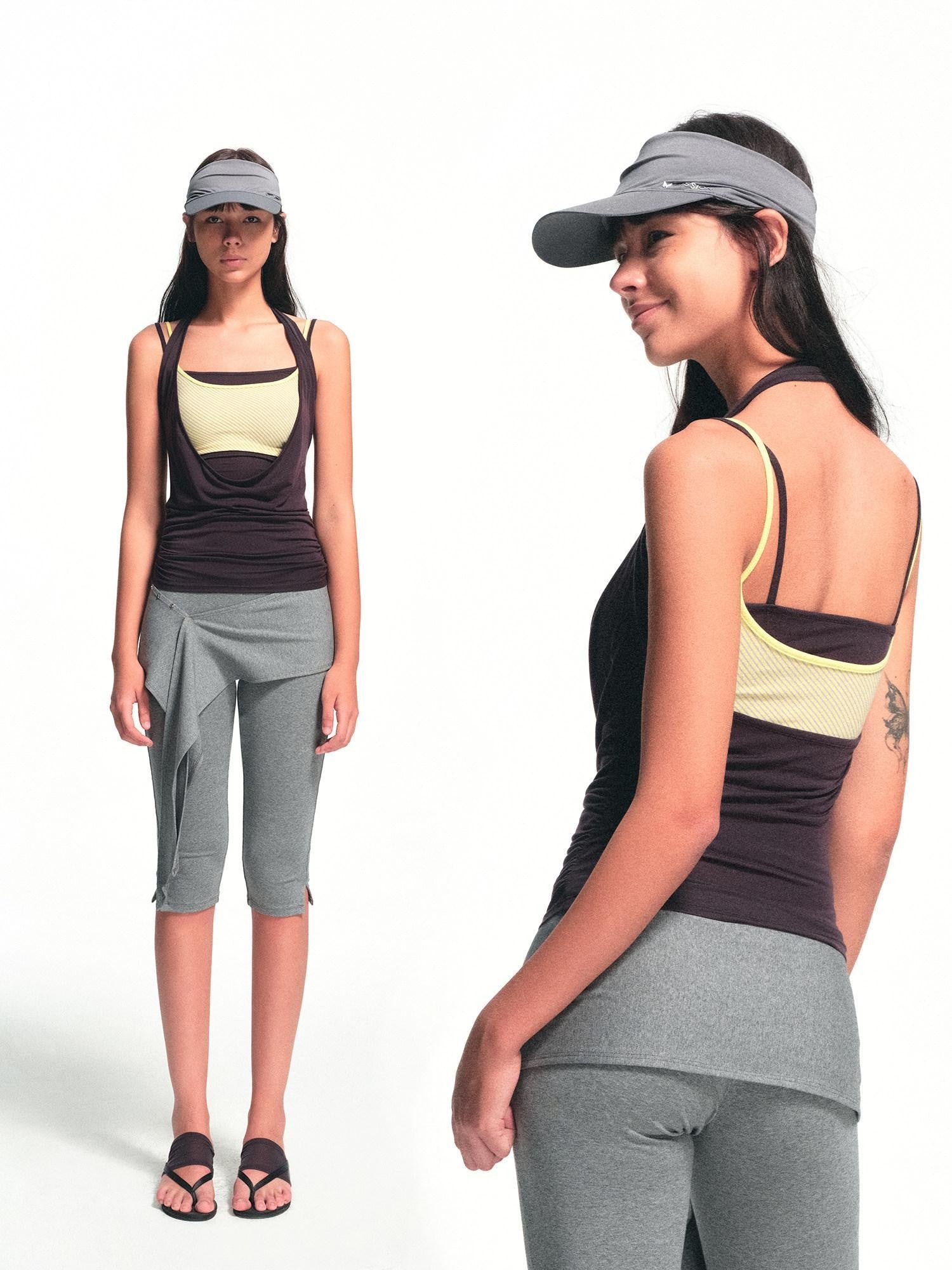 kvkv Brown Purple Striped Layered Detachable Three Piece Women&