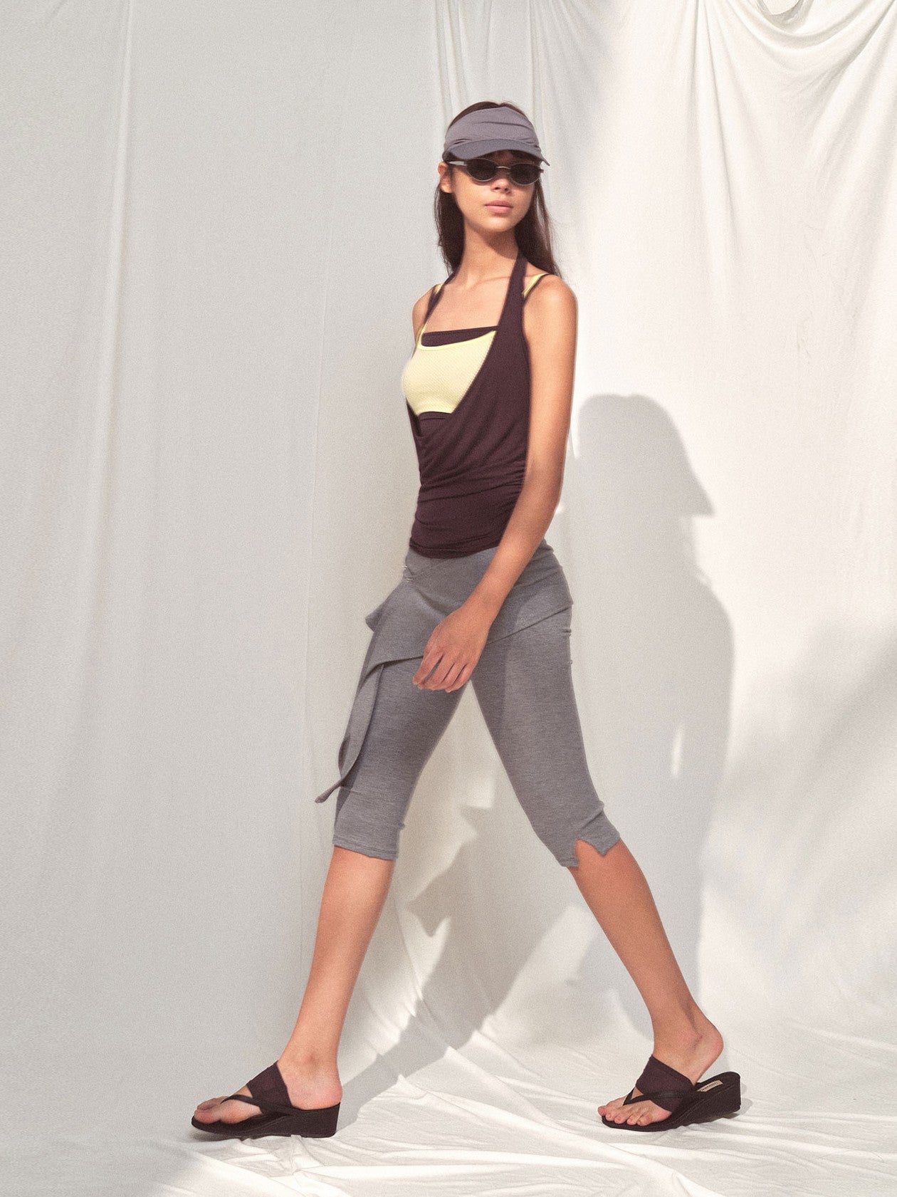 kvkv Brown Purple Striped Layered Detachable Three Piece Women&
