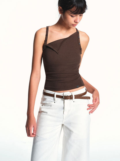 kvkv Brown Removable Button Convertible Rib Knit Slim Women&