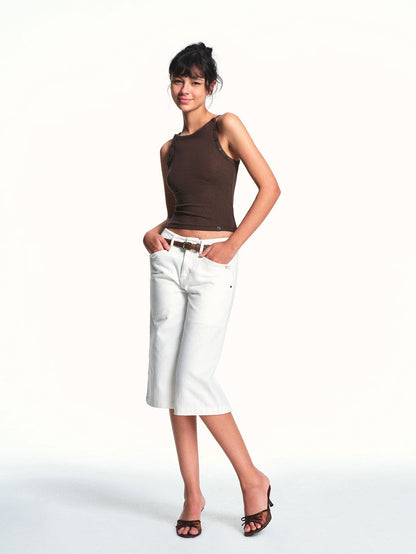 kvkv Brown Removable Button Convertible Rib Knit Slim Women&