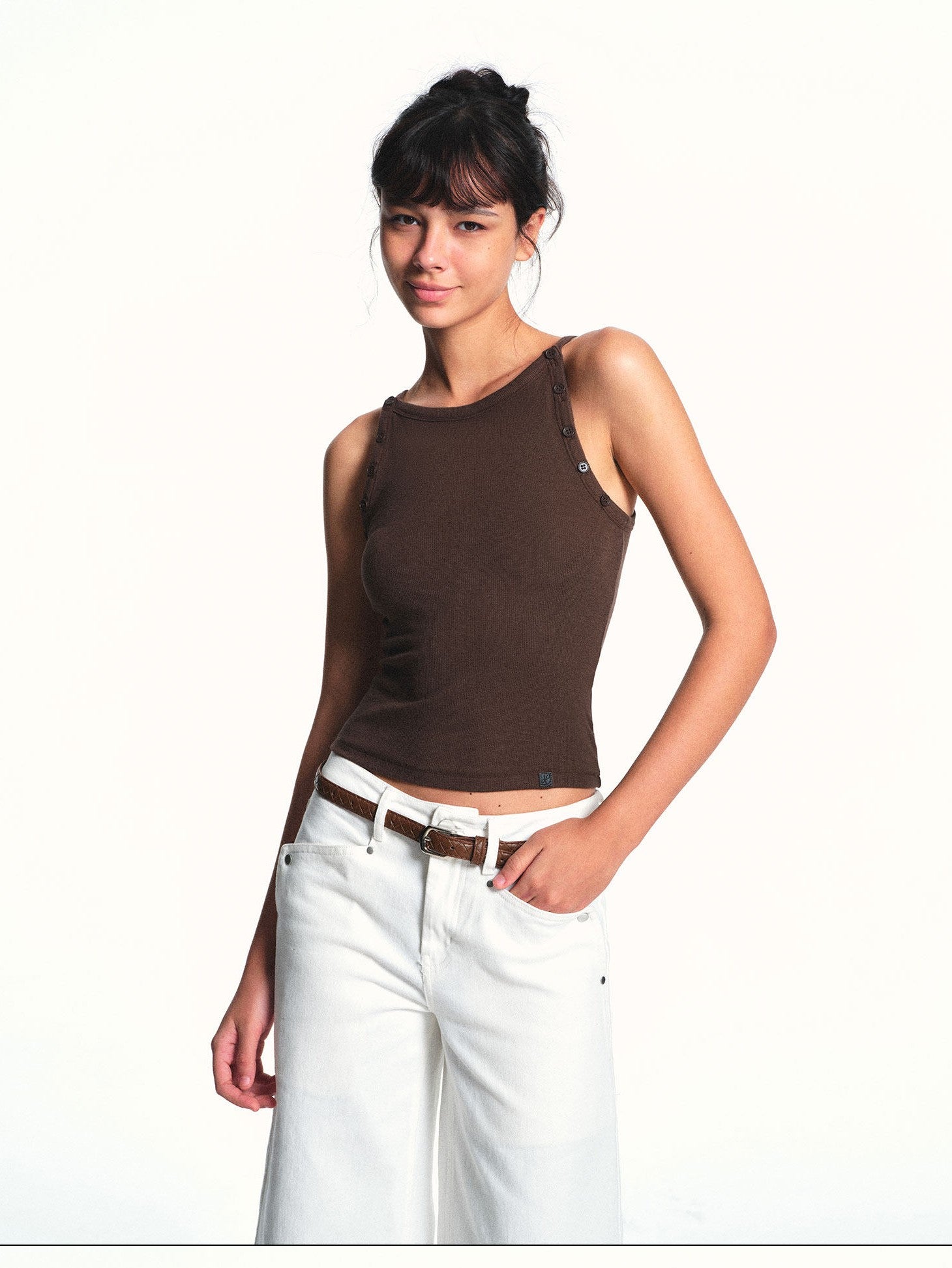 kvkv Brown Removable Button Convertible Rib Knit Slim Women&