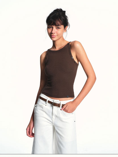 kvkv Brown Removable Button Convertible Rib Knit Slim Women&