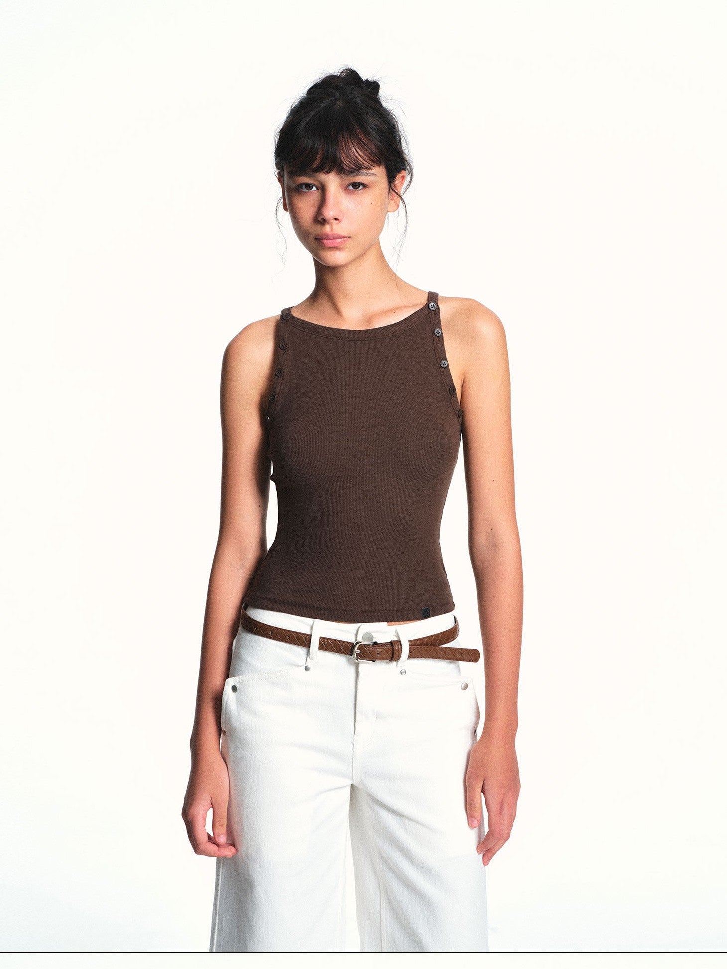 kvkv Brown Removable Button Convertible Rib Knit Slim Women&