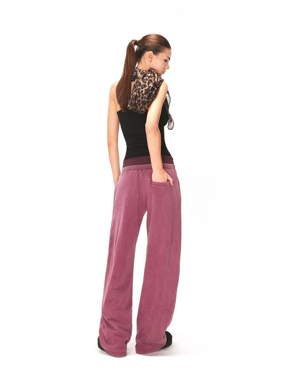 kvkv Burgundy Cotton Drawstring Wide Leg Natural Waist Sporty Womens Pants