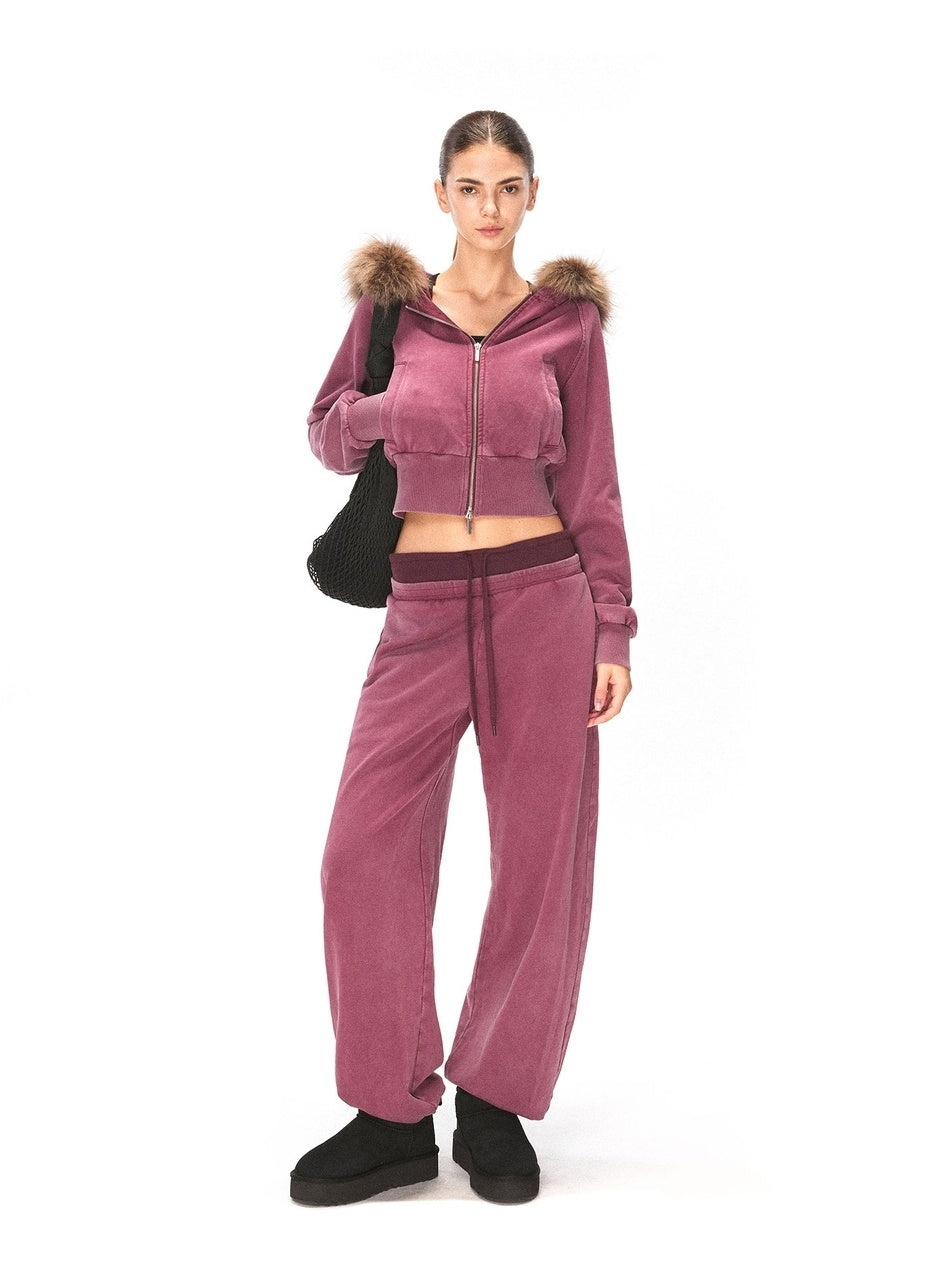kvkv Burgundy Cotton Drawstring Wide Leg Natural Waist Sporty Womens Pants