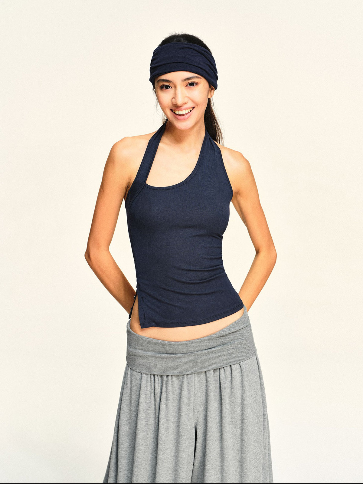 kvkv Button Slit Navy Tencel Modal Women&