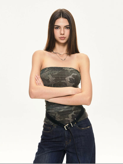 KVKV Yoga Clothing Brand - Camouflage Mesh Bustier Top