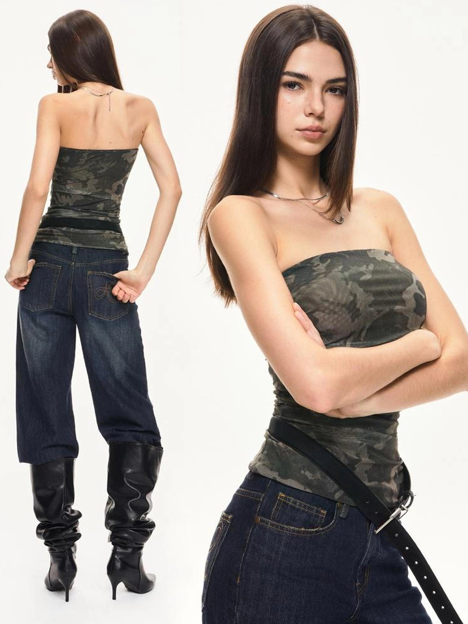KVKV Yoga Clothing Brand - Camouflage Mesh Bustier Top
