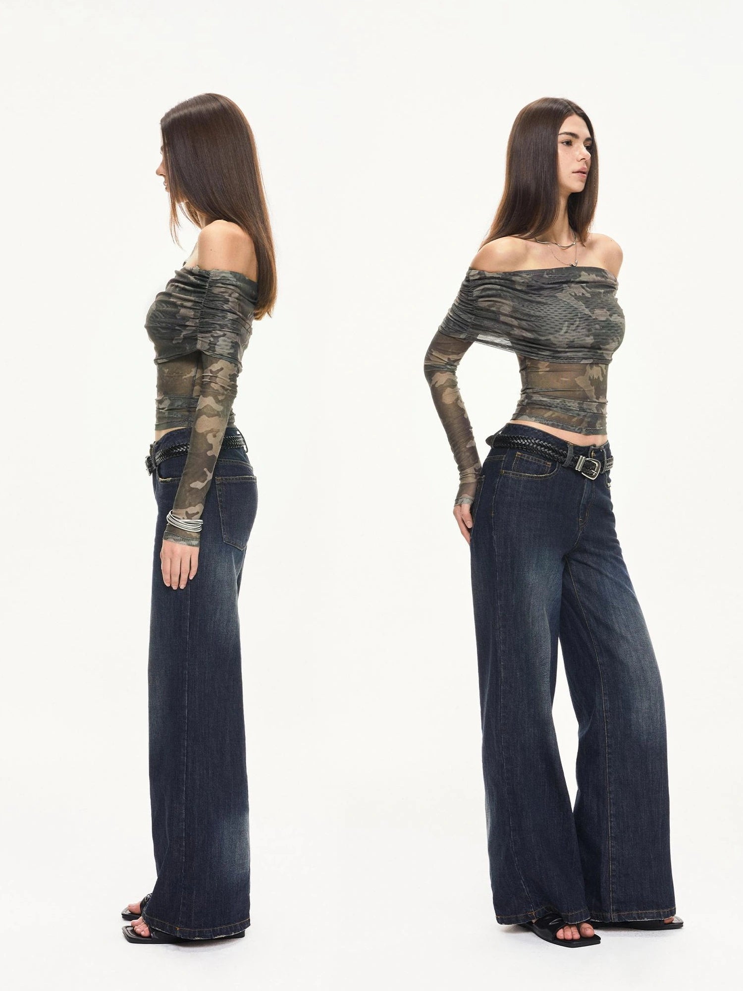 KVKV Yoga Clothing Brand - Camouflage Mesh Off Shoulder Top