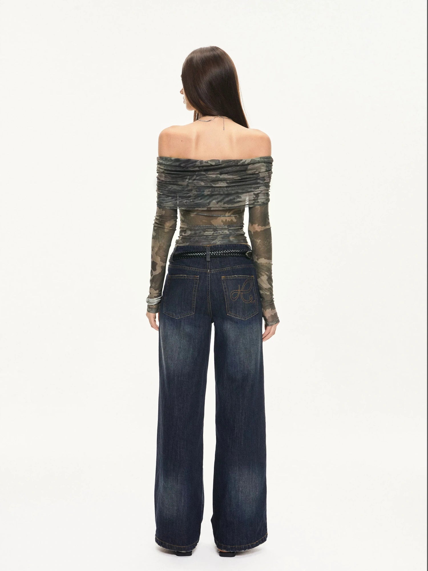 KVKV Yoga Clothing Brand - Camouflage Mesh Off Shoulder Top
