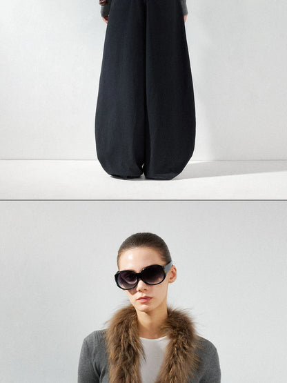 kvkv Cashmere Blend Gray Knit Cardigan With Detachable Raccoon Fur Collar