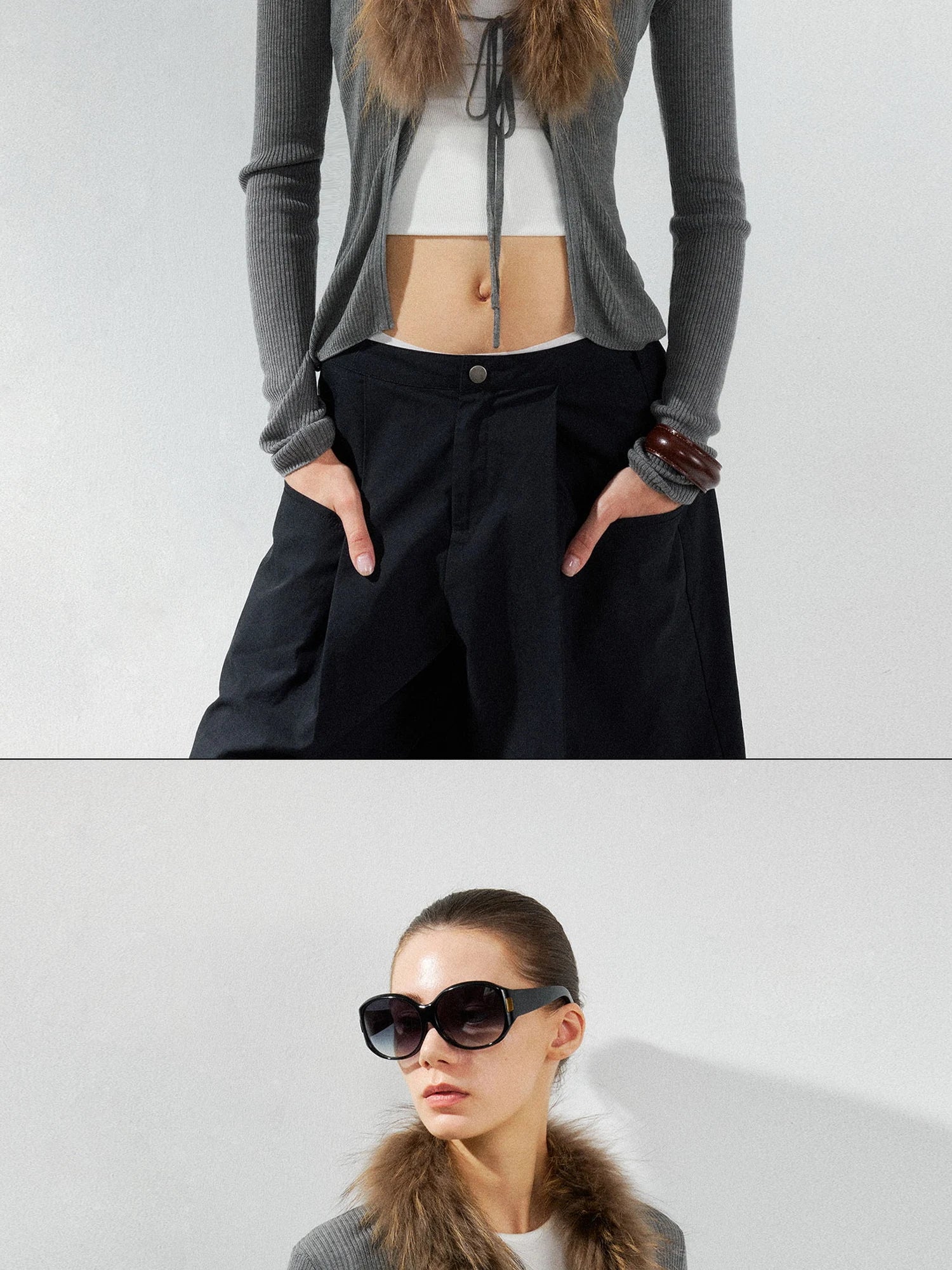 kvkv Cashmere Blend Gray Knit Cardigan With Detachable Raccoon Fur Collar