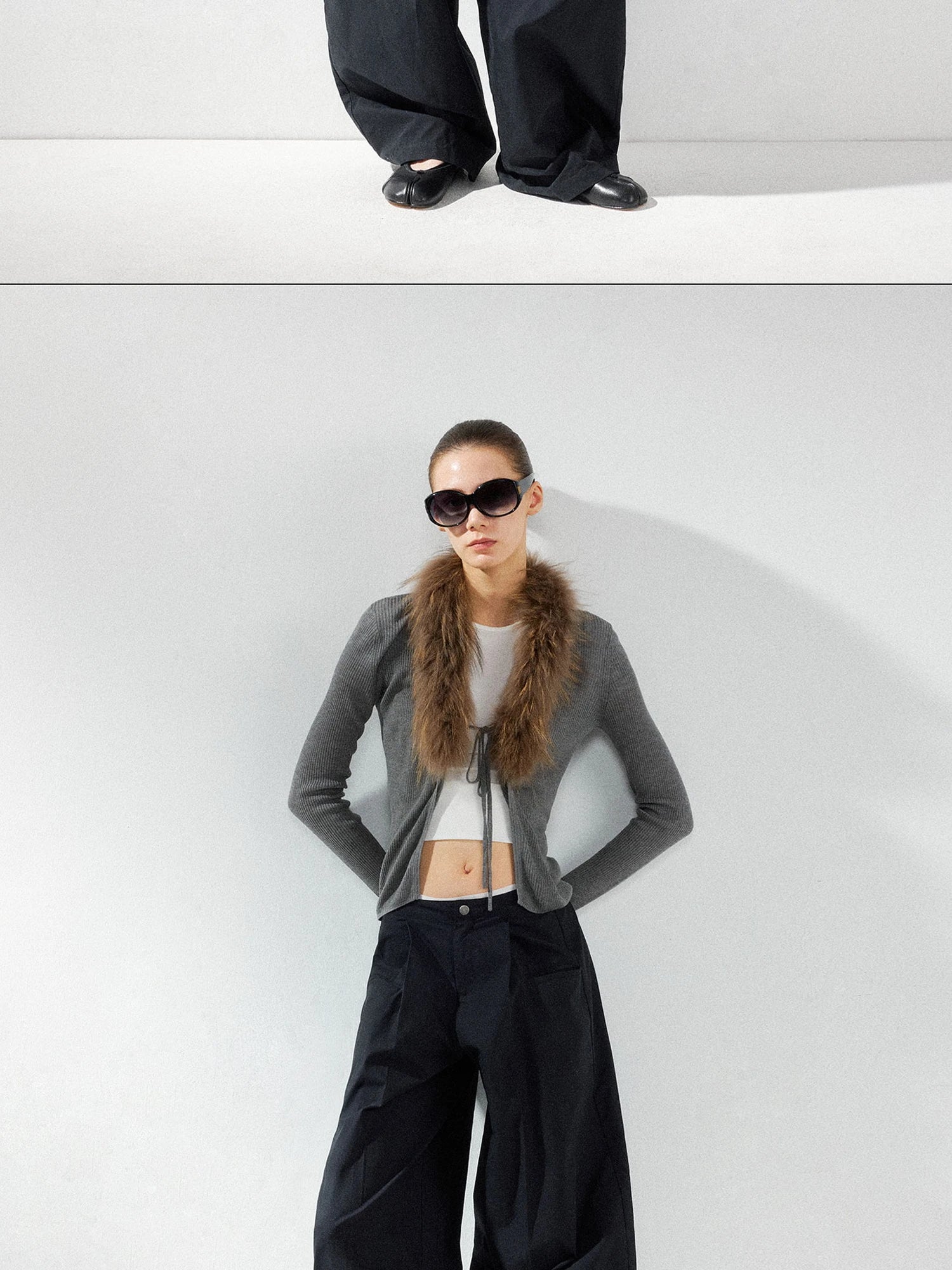 kvkv Cashmere Blend Gray Knit Cardigan With Detachable Raccoon Fur Collar