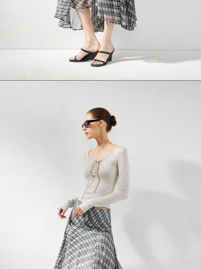 kvkv Checkered Asymmetrical Hem Flowy Skirt