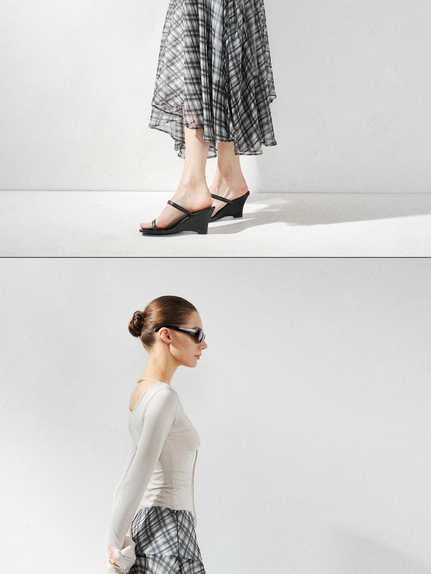 kvkv Checkered Asymmetrical Hem Flowy Skirt